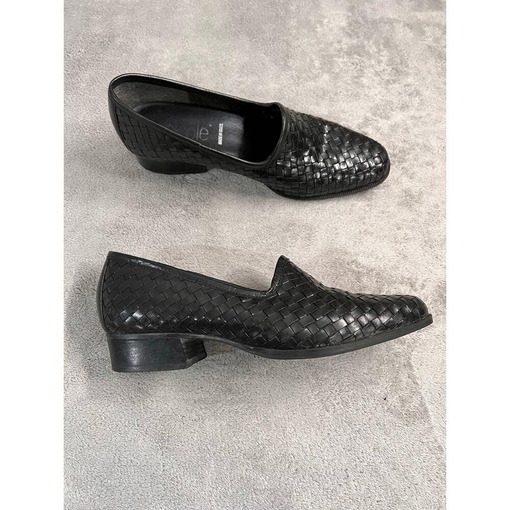 Vintage Nicole Black Woven Leather Loafers Made In Brazil Size 7